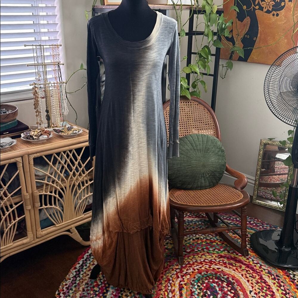 Gilda Midani Multicolor Tie Dye Long Sleeve Balloon Hem Maxi Dress